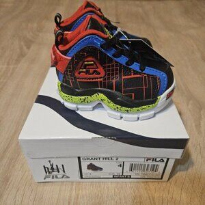 Fila Size 4 Toddler Grant Hill 2 Sneakers New  Black Red Blue Box Shows Wear